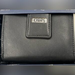 Chaps Black Leather Wallet with Matching Key Fob